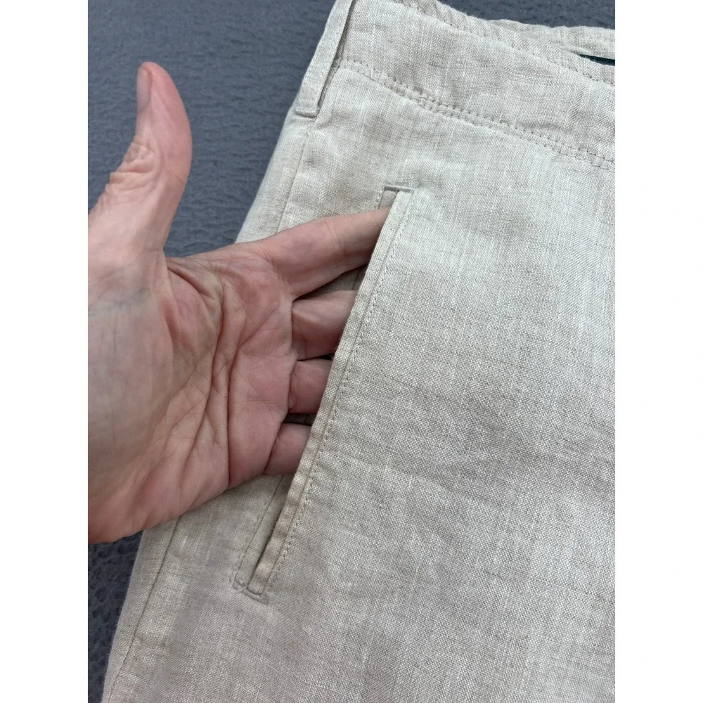 Perry Ellis Linen Pants Mens 36x34 Drawstring Straight Leg Beige Casual